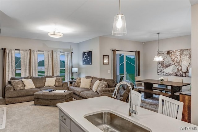 3398 Cedar Valley Way, Hamburg, NY 14075 - carpeted living room featuring a sink