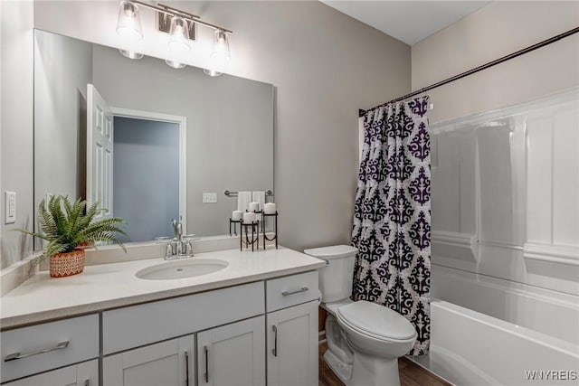 3398 Cedar Valley Way, Hamburg, NY 14075 - full bathroom with vanity, shower / bath combo with shower curtain, and wood finished floors