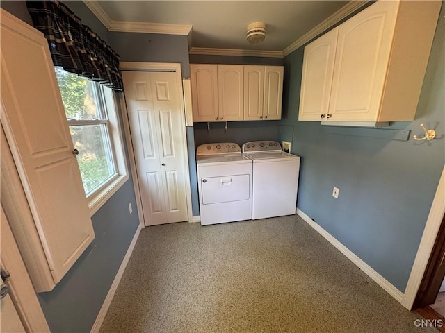 410 W Elm St, Oneida, NY 13421 - washroom with independent washer and dryer, cabinet space, and crown molding