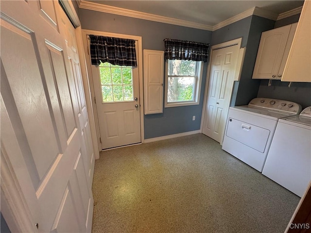 410 W Elm St, Oneida, NY 13421 - washroom with cabinet space, washing machine and dryer, and crown molding