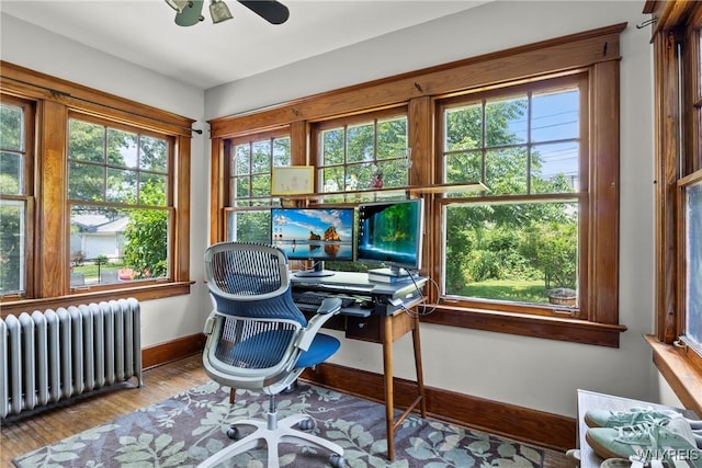 49 Mang Ave, Tonawanda, NY 14217 - office space with radiator heating unit, ceiling fan, wood finished floors, and healthy amount of natural light