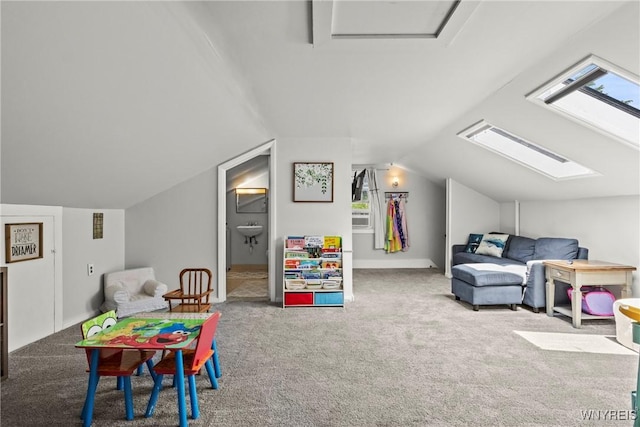 49 Mang Ave, Tonawanda, NY 14217 - playroom featuring carpet, vaulted ceiling, and cooling unit