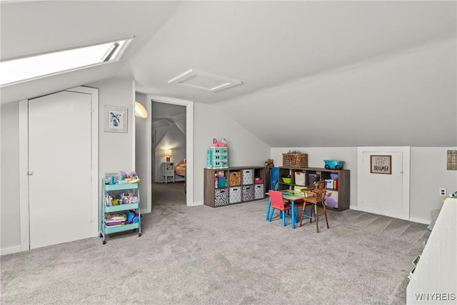 49 Mang Ave, Tonawanda, NY 14217 - playroom with attic access, vaulted ceiling, and carpet floors