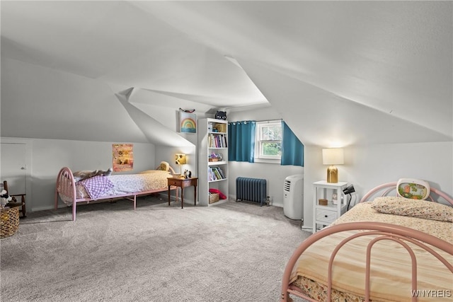 49 Mang Ave, Tonawanda, NY 14217 - carpeted bedroom with radiator heating unit and vaulted ceiling