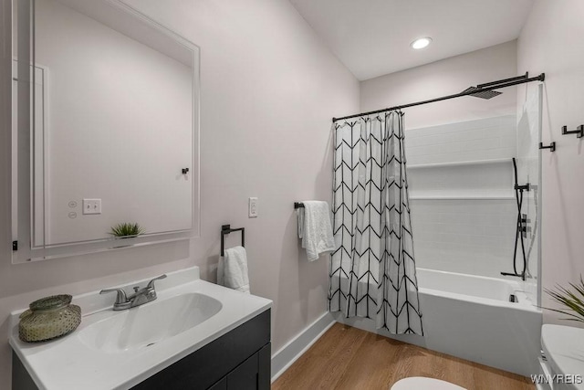 145 14th St, Buffalo, NY 14213 - full bath with shower / bathtub combination with curtain, vanity, wood finished floors, and recessed lighting