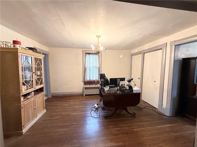 8 Church St, Waterloo, NY 13165 - office space featuring radiator heating unit, a chandelier, and dark wood finished floors