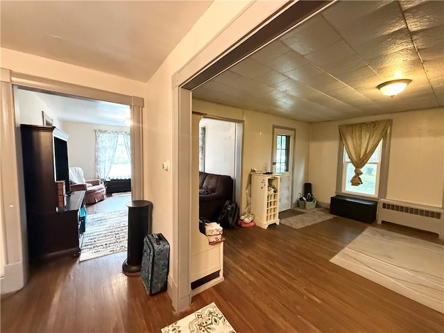 8 Church St, Waterloo, NY 13165 - living area featuring radiator, wood finished floors, and plenty of natural light
