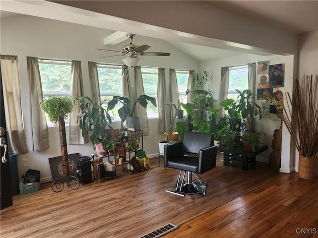 219 Camillus Dr, Camillus, NY 13031 - sitting room with wood finished floors, a ceiling fan, and vaulted ceiling