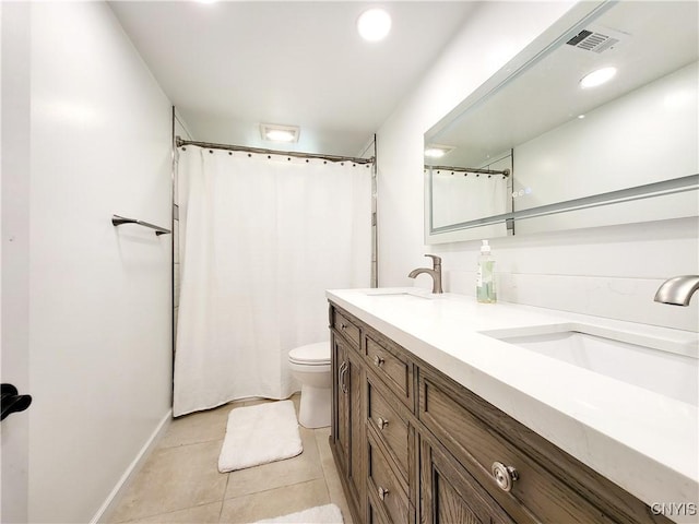 128 Dorando Way, Salina, NY 13090 - full bath featuring double vanity, tile patterned floors, and a shower with shower curtain