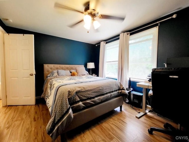 128 Dorando Way, Salina, NY 13090 - bedroom featuring light wood-style flooring, lofted ceiling, and ceiling fan