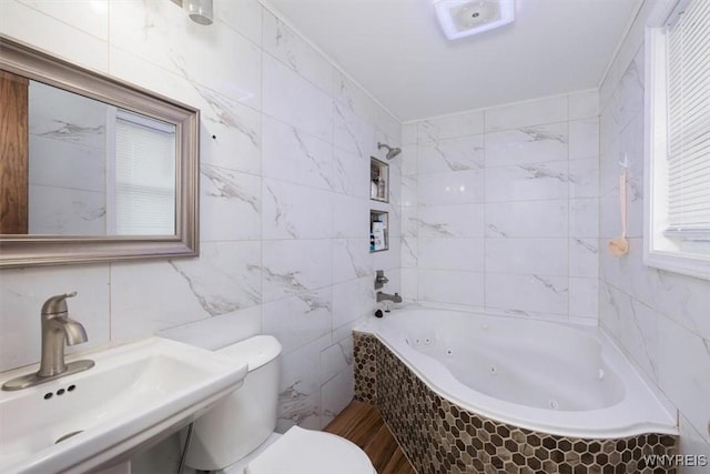 131 Shady Grove Dr, Amherst, NY 14051 - full bathroom with tile walls and a combined bath / shower with jetted tub