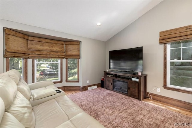 131 Shady Grove Dr, Amherst, NY 14051 - living area featuring wood finished floors, lofted ceiling, and recessed lighting