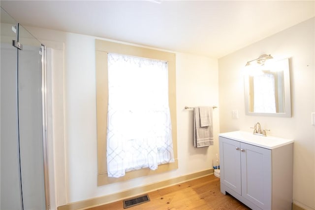 345 Dorr Edson Rd, Milford, NY 13820 - bathroom featuring vanity, wood finished floors, and a shower