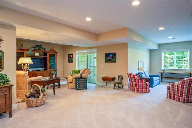 1100 Yorkshire Way, Victor, NY 14564 - living room featuring carpet flooring and recessed lighting