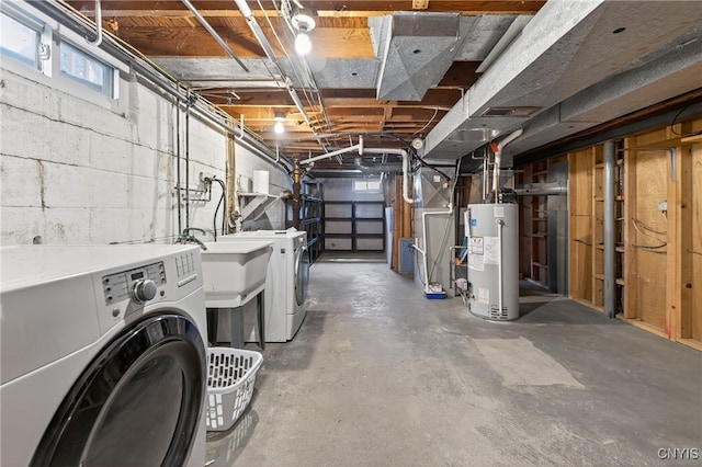 215 Rebecca St, Clay, NY 13212 - basement with water heater, heating unit, and concrete block wall