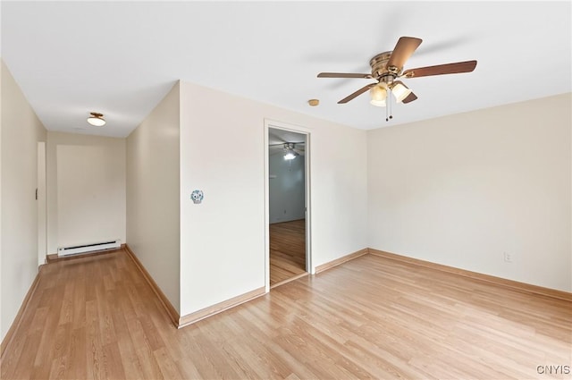 215 Rebecca St, Clay, NY 13212 - spare room with baseboard heating, light wood-type flooring, and ceiling fan