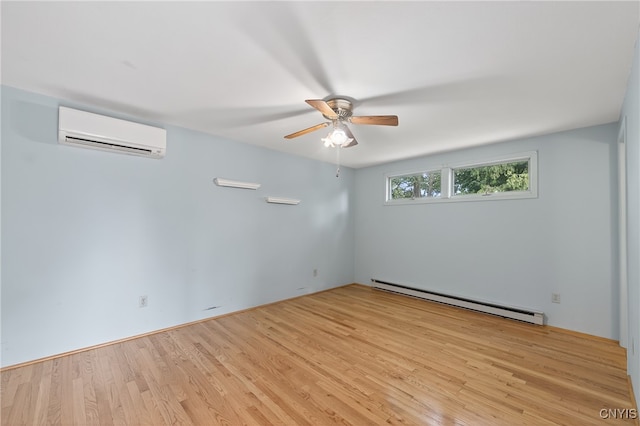 215 Rebecca St, Clay, NY 13212 - unfurnished room with a baseboard radiator, an AC wall unit, wood finished floors, and ceiling fan