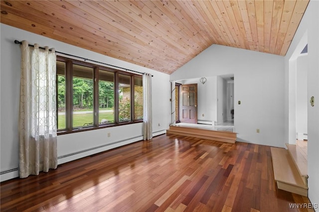 1575 Overhead Rd, Evans, NY 14047 - spare room featuring lofted ceiling, wood ceiling, wood finished floors, and baseboard heating