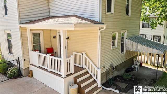 49 Day St, Pomfret, NY 14063 - doorway to property with roof with shingles