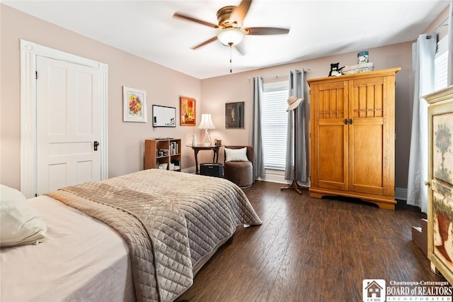 49 Day St, Pomfret, NY 14063 - bedroom featuring multiple windows, dark wood-style flooring, and ceiling fan