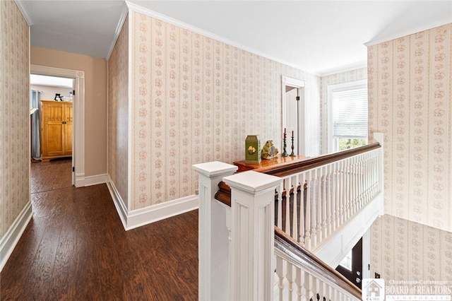 49 Day St, Pomfret, NY 14063 - corridor featuring an upstairs landing, wood finished floors, and ornamental molding