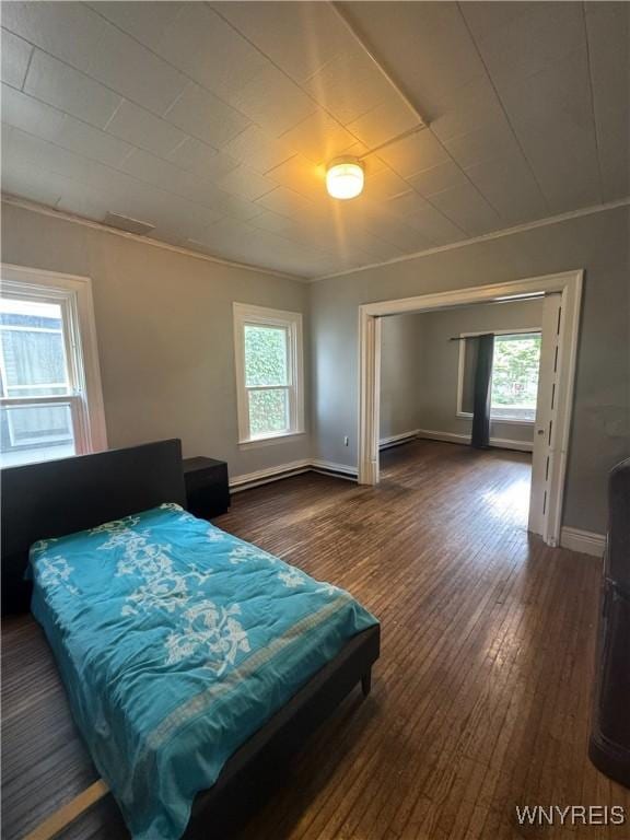 24 Northrup Pl, Buffalo, NY 14214 - bedroom with dark wood-style floors, crown molding, baseboard heating, and a closet