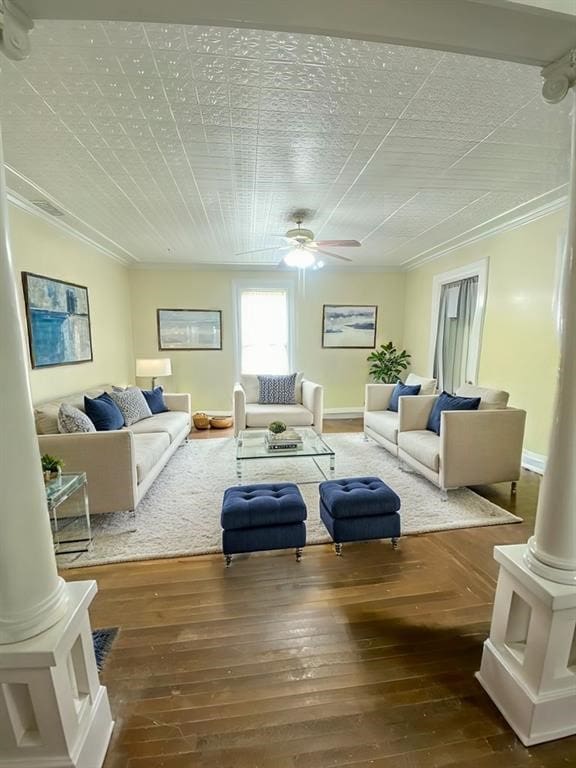 8 Ithaca St, Barton, NY 14892 - living area with a ceiling fan, ornamental molding, and hardwood / wood-style flooring
