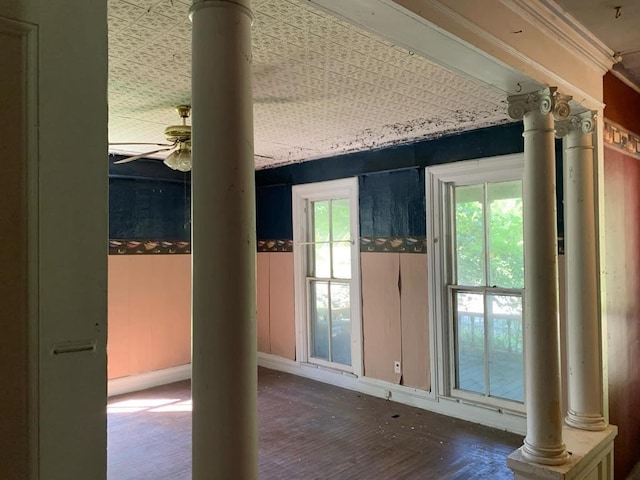 8 Ithaca St, Barton, NY 14892 - doorway to outside with ceiling fan, wood finished floors, and crown molding
