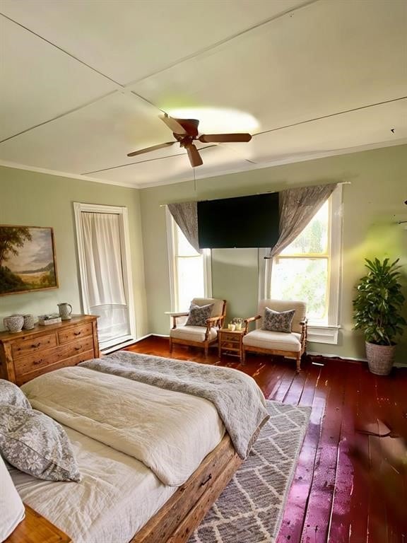 8 Ithaca St, Barton, NY 14892 - bedroom featuring multiple windows, hardwood / wood-style flooring, a ceiling fan, and ornamental molding