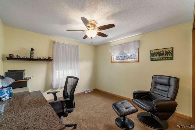 86 Hitching Post Ln, Amherst, NY 14228 - office area with a ceiling fan, carpet floors, and a textured ceiling