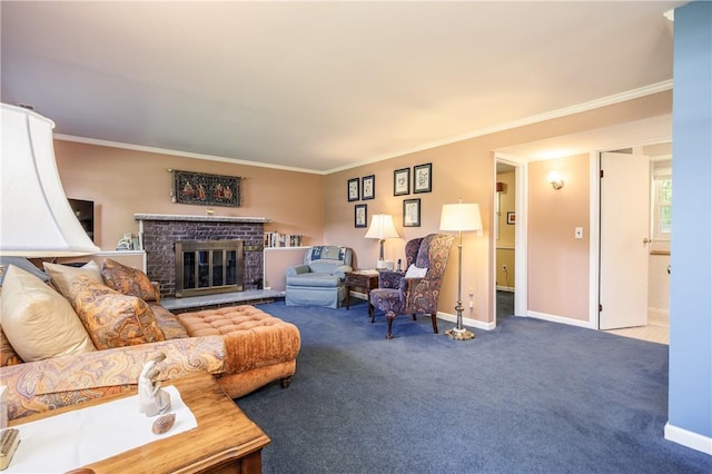 22 Red Leaf Dr, Chili, NY 14624 - living room featuring carpet, ornamental molding, and a fireplace