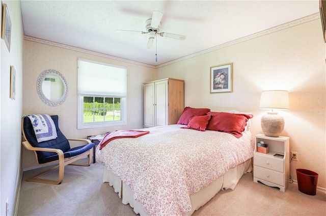22 Red Leaf Dr, Chili, NY 14624 - bedroom with light colored carpet, crown molding, and a ceiling fan