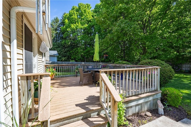 22 Red Leaf Dr, Chili, NY 14624 - wooden terrace with outdoor dining area and view of scattered trees