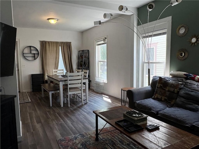 7 E St, Oneonta, NY 13820 - living room featuring dark wood-type flooring and baseboards