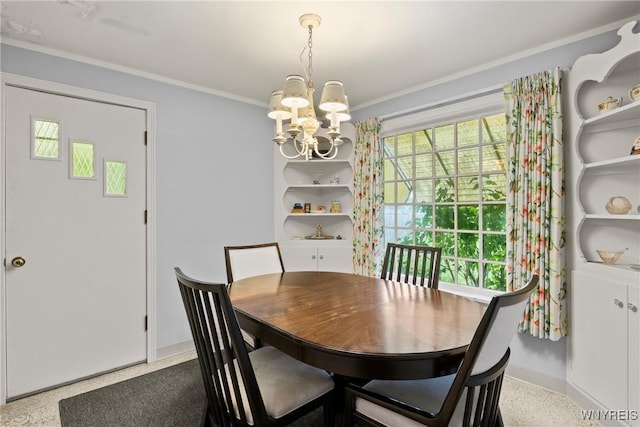 194 Woodridge Ave, Cheektowaga, NY 14225 - dining room featuring speckle patterned floor, a chandelier, plenty of natural light, and crown molding