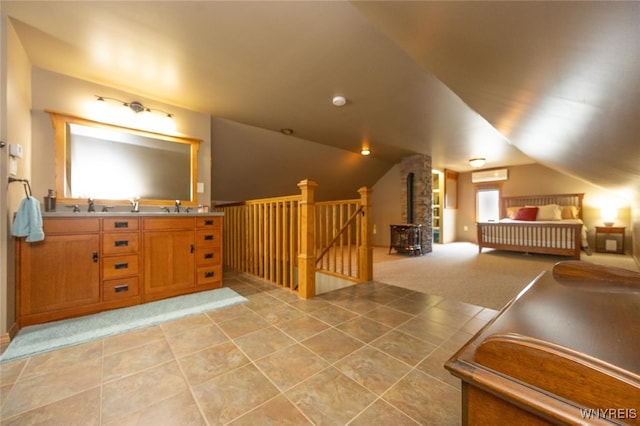 368 Cayuga Creek Rd, Cheektowaga, NY 14227 - bedroom with lofted ceiling, light colored carpet, and light tile patterned floors