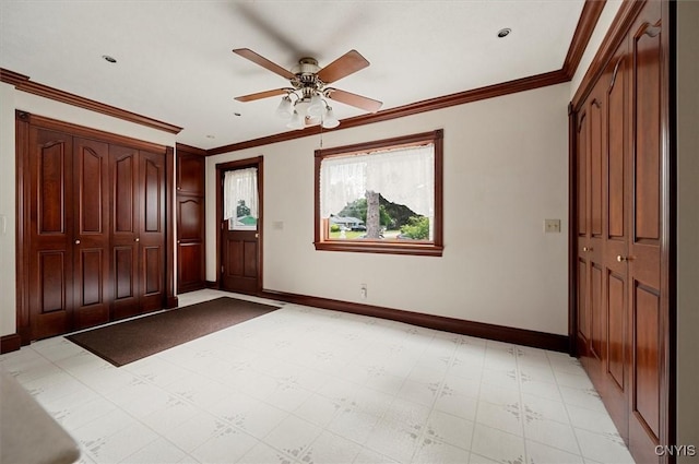 51 State St, Vernon, NY 13421 - entrance foyer with a ceiling fan, crown molding, and light flooring