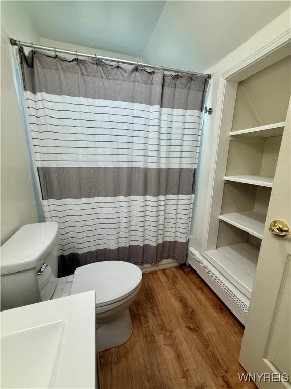 80 Fredro St, Buffalo, NY 14206 - bathroom featuring wood finished floors, vanity, and curtained shower