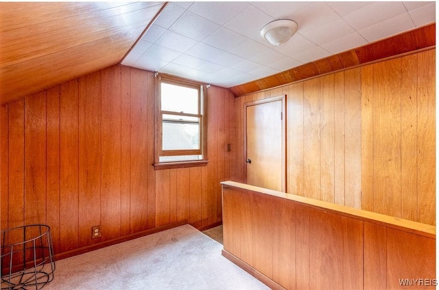 473 Seneca Creek Rd, West Seneca, NY 14224 - bonus room featuring wooden walls, carpet, and vaulted ceiling