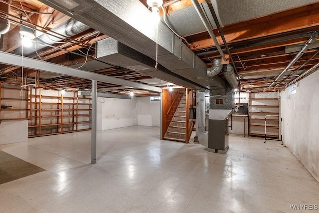 473 Seneca Creek Rd, West Seneca, NY 14224 - unfinished basement featuring stairway and heating unit