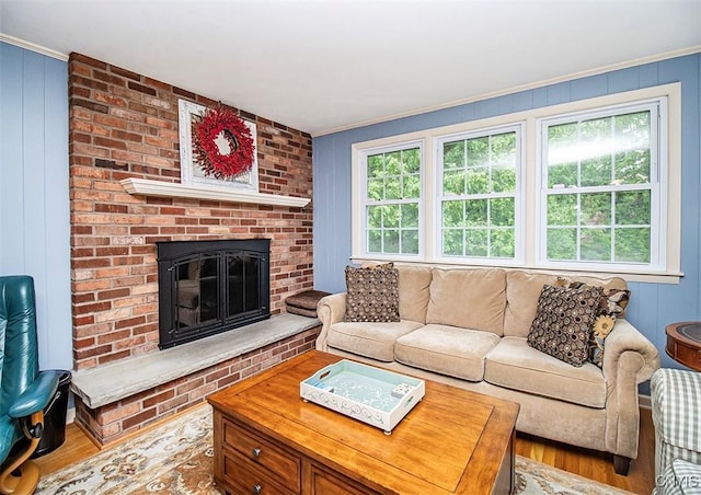 101 Luan Cir, Dewitt, NY 13078 - living area with crown molding, plenty of natural light, wood finished floors, a fireplace, and a decorative wall
