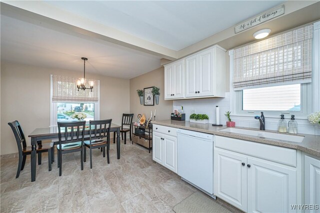282 N Wrexham Ct, Tonawanda, NY 14150 - kitchen with dishwasher, a chandelier, white cabinets, and hanging light fixtures