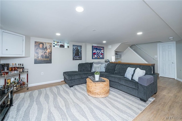 282 N Wrexham Ct, Tonawanda, NY 14150 - living room with light wood-type flooring, stairs, and recessed lighting