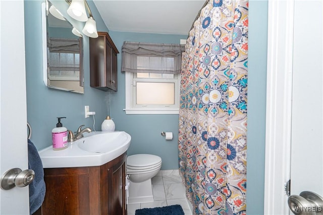 282 N Wrexham Ct, Tonawanda, NY 14150 - bathroom featuring vanity, marble look tiles, and a shower with shower curtain