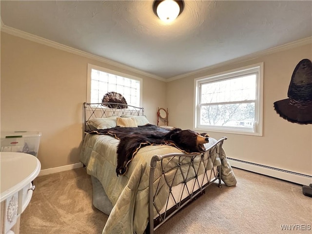 60 Waltham Ave, Lancaster, NY 14086 - carpeted bedroom featuring multiple windows, a baseboard radiator, and crown molding