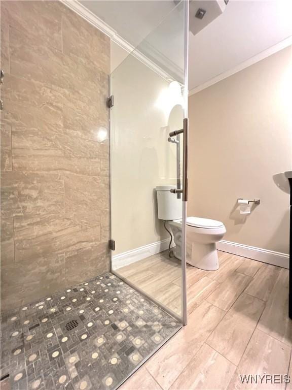 60 Waltham Ave, Lancaster, NY 14086 - full bath featuring a stall shower, ornamental molding, and wood finished floors