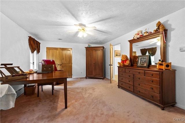 5 Hingham Rd, Utica, NY 13501 - home office with a ceiling fan, light carpet, and a textured ceiling