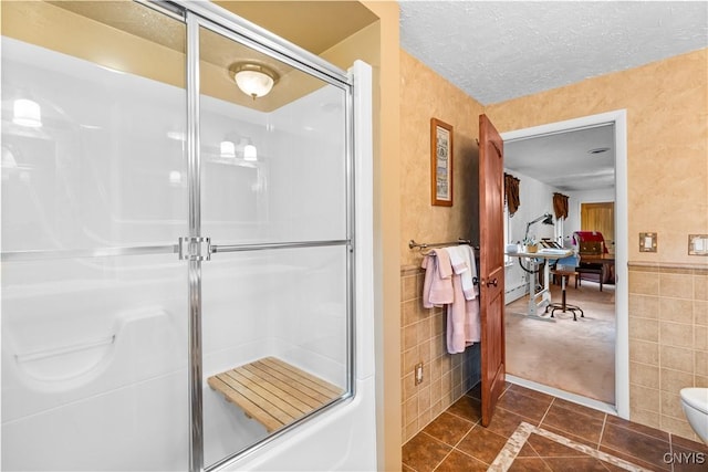5 Hingham Rd, Utica, NY 13501 - full bathroom with tile walls, tile patterned flooring, an enclosed shower, and wainscoting