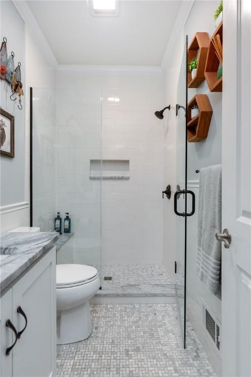 405 Greystone Dr, Horseheads, NY 14845 - full bath featuring ornamental molding, vanity, and a shower stall