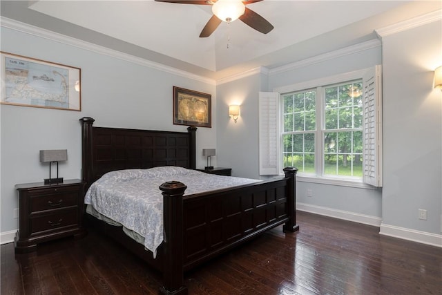 405 Greystone Dr, Horseheads, NY 14845 - bedroom featuring dark wood-type flooring, ornamental molding, a raised ceiling, and ceiling fan